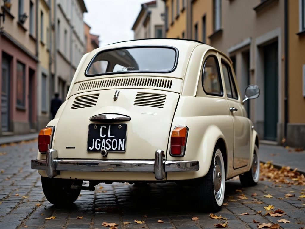 A photorealistic ivory compact hatchback — AI car build by @silviavianello75