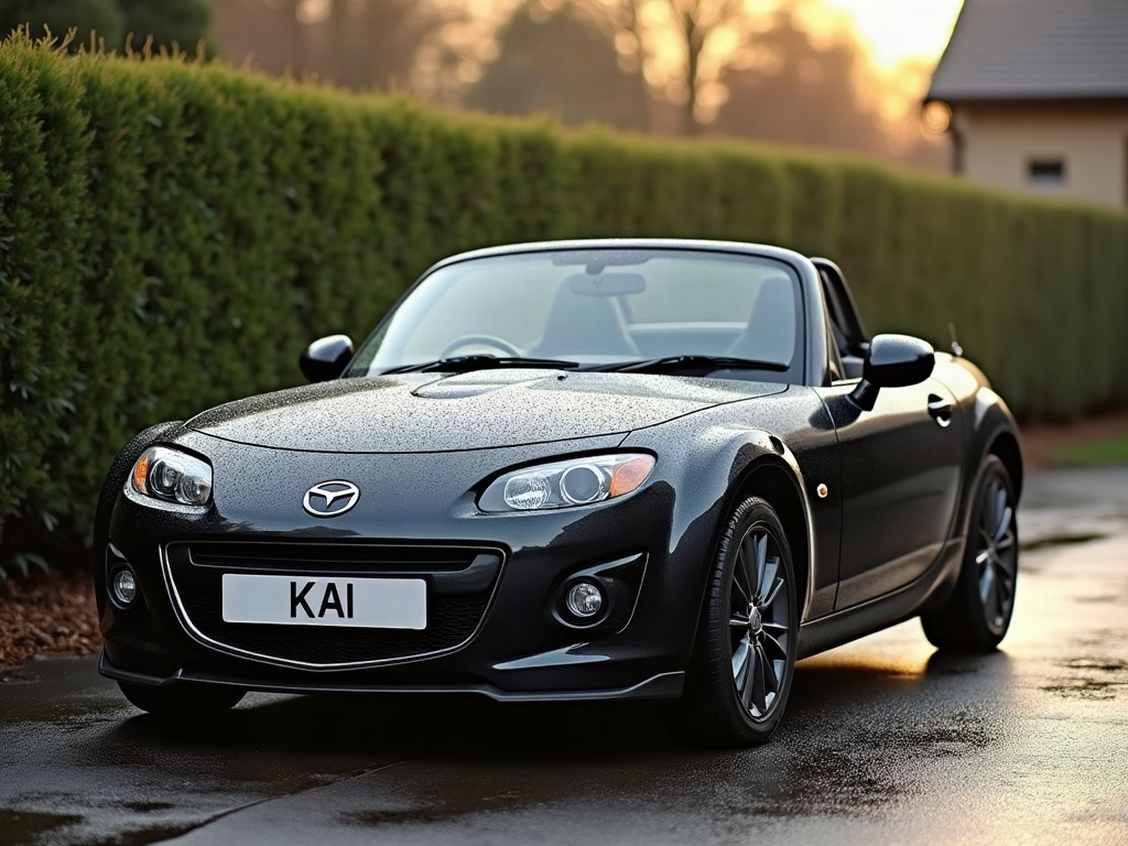 A photorealistic black small convertible — AI car build by @liya70
