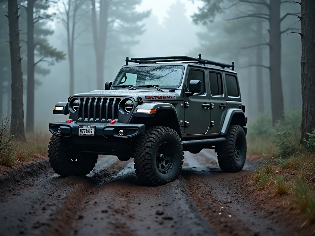 A photorealistic gunmetal-grey rugged off-road SUV with raised suspens — AI car build by @fepol