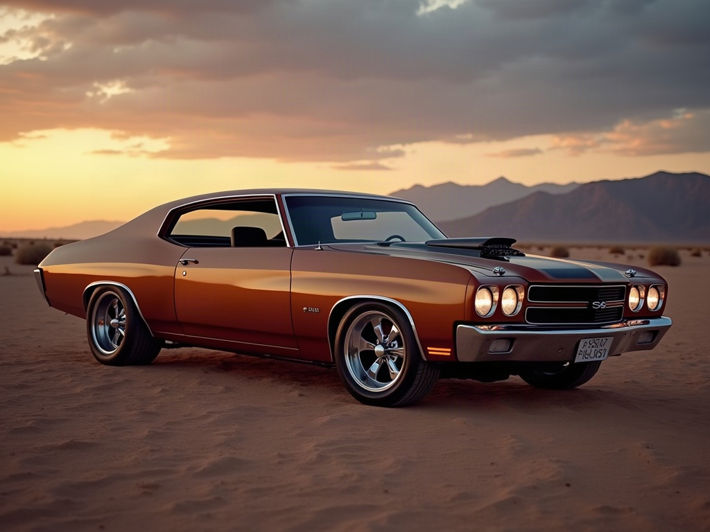 A photorealistic burnt bronze wide-body American muscle car with chrom — AI car build by @peterdej