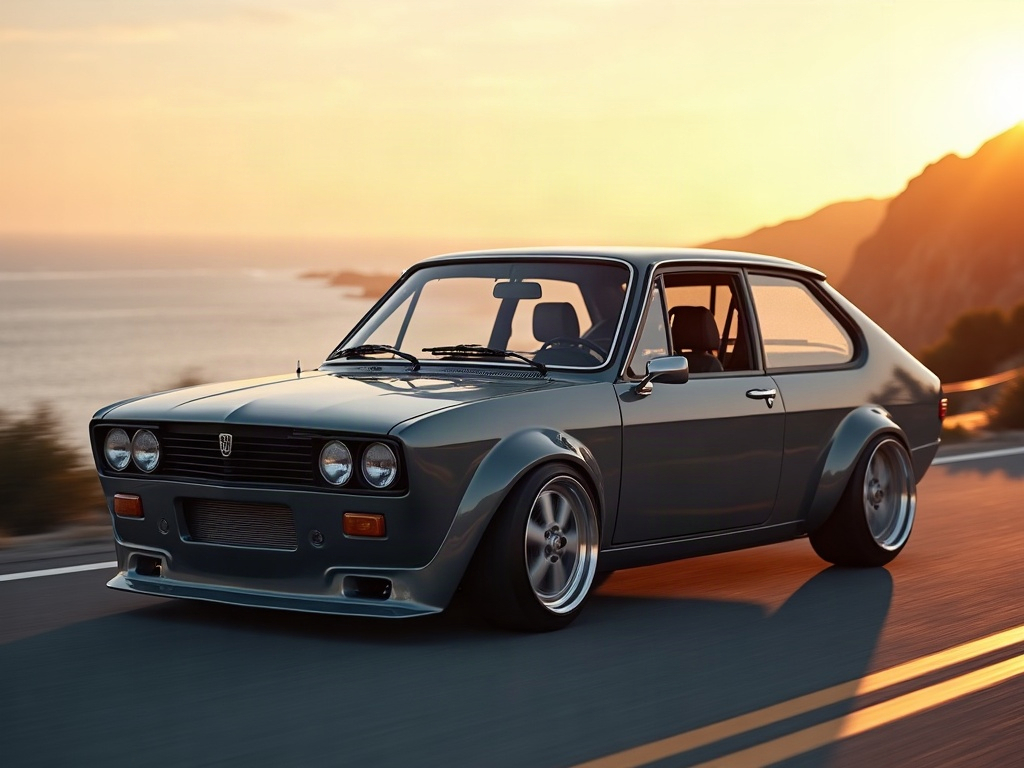 A photorealistic slate grey street tuner hatchback with silver cross-s — AI car build by @peterdej
