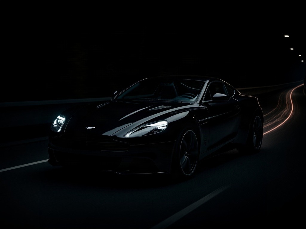 Place the car in a long tunnel with streaking light trails — AI car build by @king