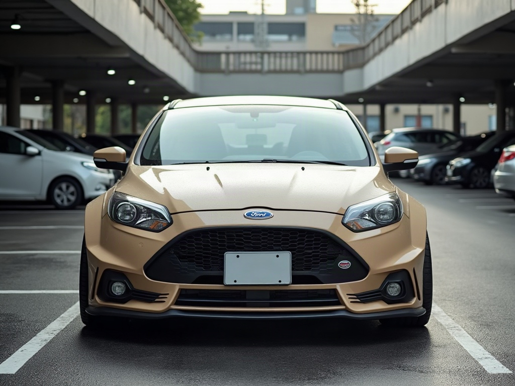 A photorealistic beige sporty hatchback — AI car build by @augusta1am