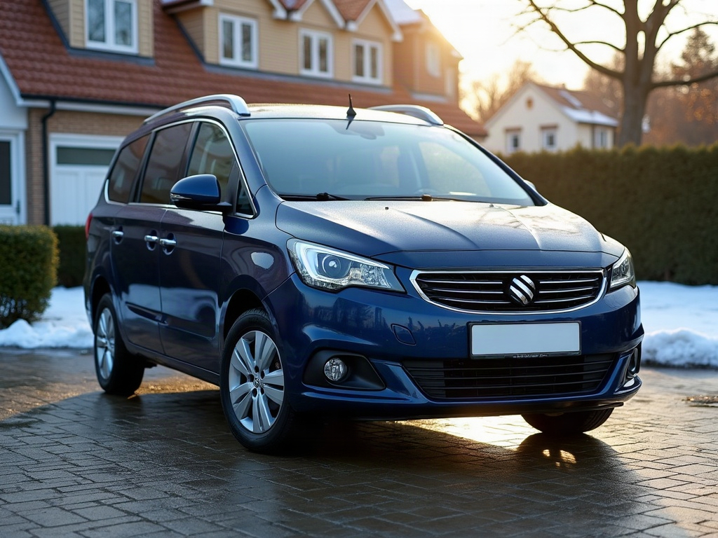 A photorealistic navy blue small MPV people carrier — AI car build by @mailstosale