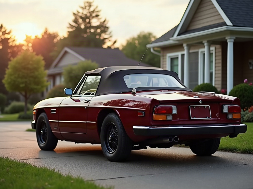A photorealistic maroon small convertible — AI car build by @cmadonna04