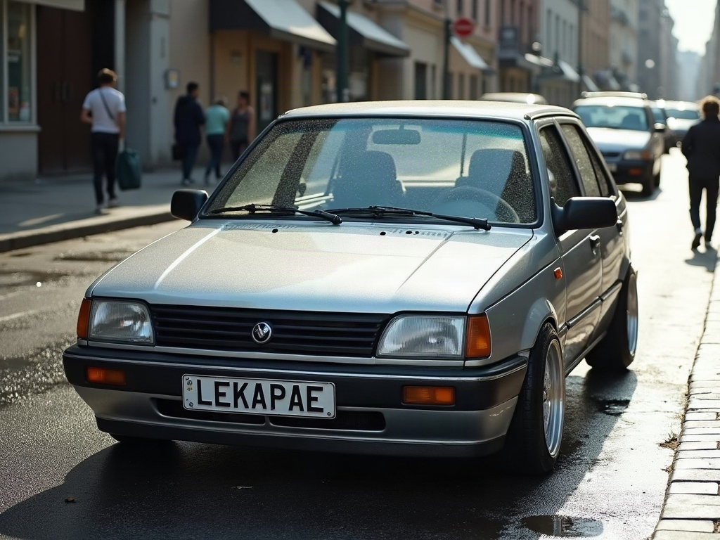 A photorealistic silver subcompact car — AI car build by @lekapaesf