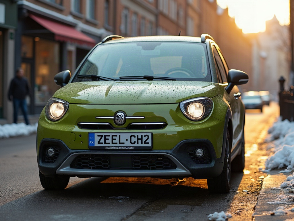 A photorealistic olive green compact crossover — AI car build by @ahmadwalinazaeri2
