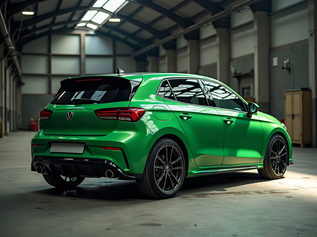 A photorealistic British racing green compact hot hatch with polished — AI car build by @nightrider_mia