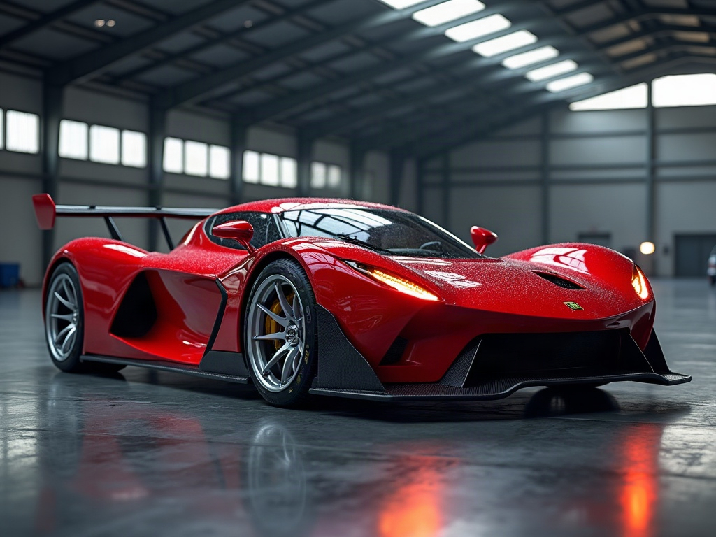A photorealistic candy-apple red track-focused hypercar with silver cr — AI car build by @nightrider_mia
