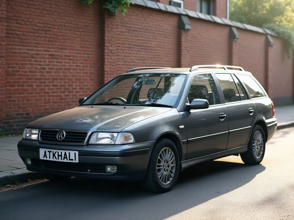 A photorealistic charcoal five-door hatchback — AI car build by @atkhalil