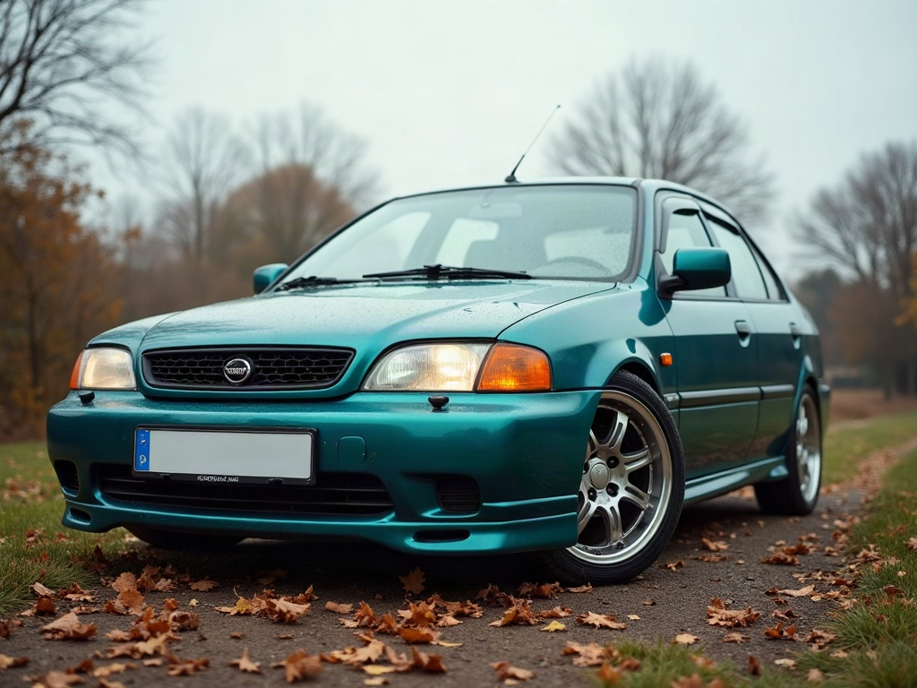 A photorealistic teal everyday commuter sedan — AI car build by @nidduzzi
