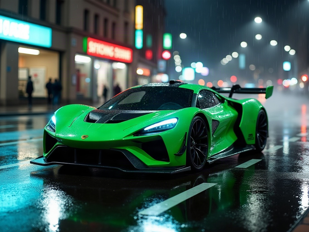 A photorealistic British racing green track-focused hypercar with matt — AI car build by @maquedaurbino
