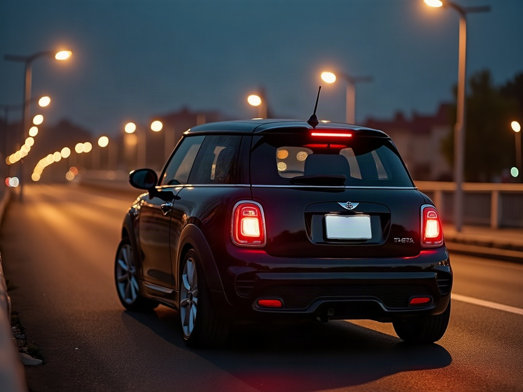 A photorealistic black small city car — AI car build by @estephanir58