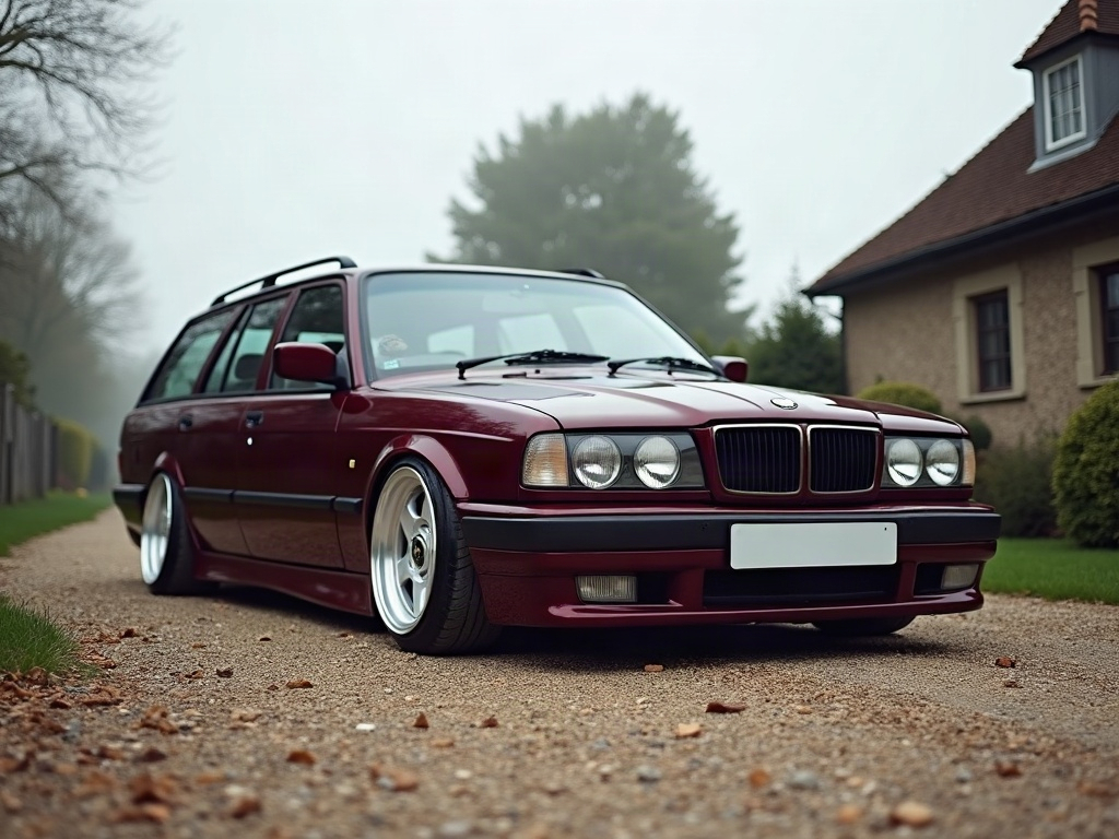 A photorealistic maroon high-roof estate — AI car build by @estephanir58