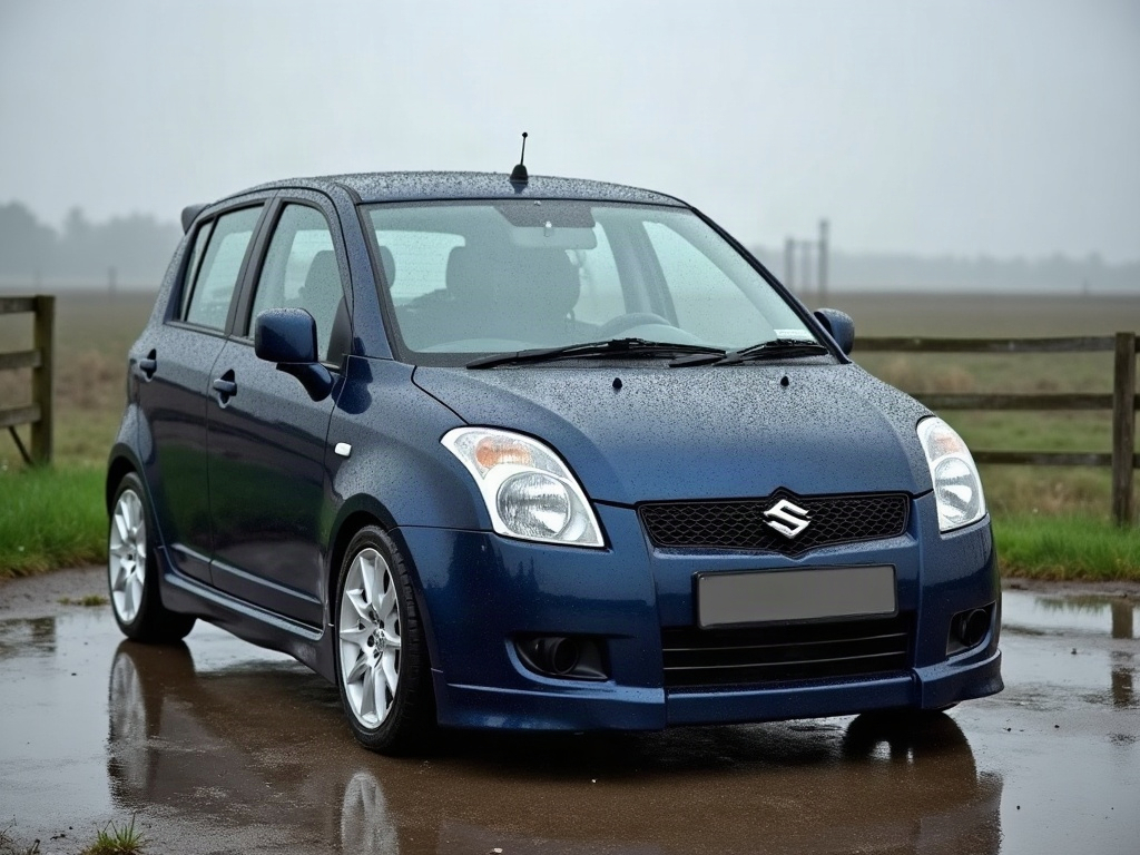 A photorealistic navy blue subcompact car — AI car build by @anaiscwy1103
