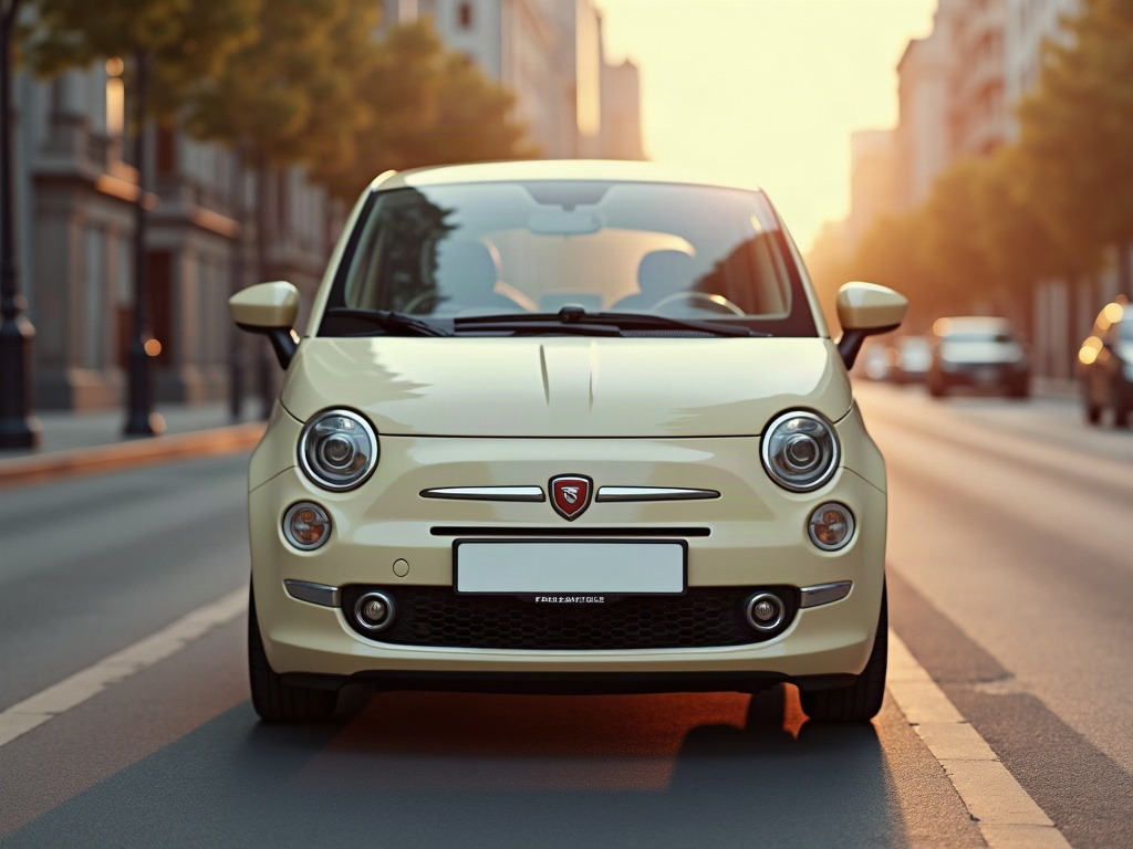 A photorealistic cream small city car — AI car build by @pafsm14