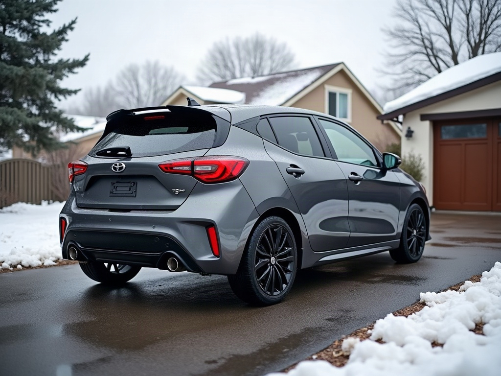 A photorealistic gunmetal grey compact hatchback — AI car build by @penkable