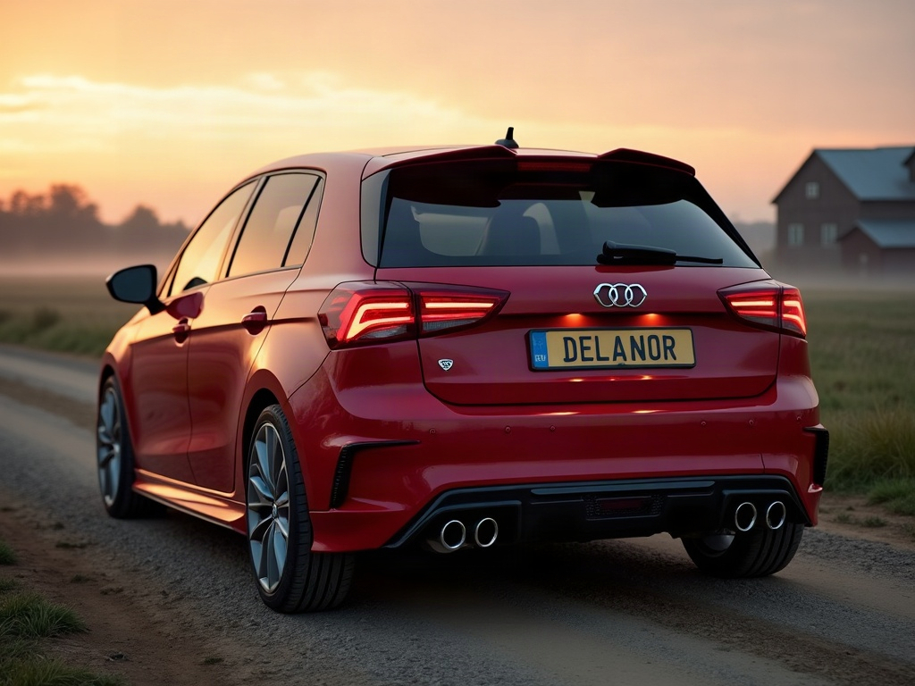 A photorealistic deep red family hatchback — AI car build by @anushapurmessur