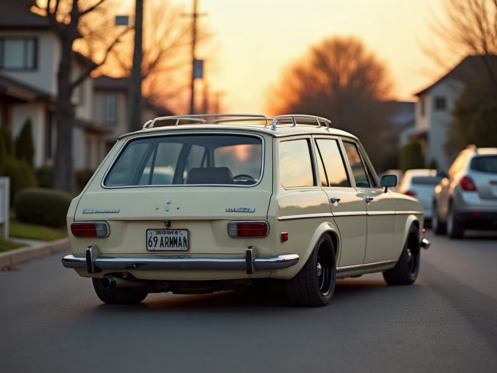 A photorealistic cream high-roof estate — AI car build by @anushapurmessur