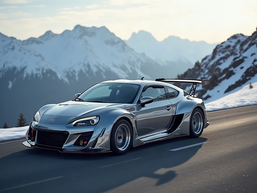 A photorealistic chrome silver JDM widebody hot hatch with silver cros — AI car build by @arcanjo3838