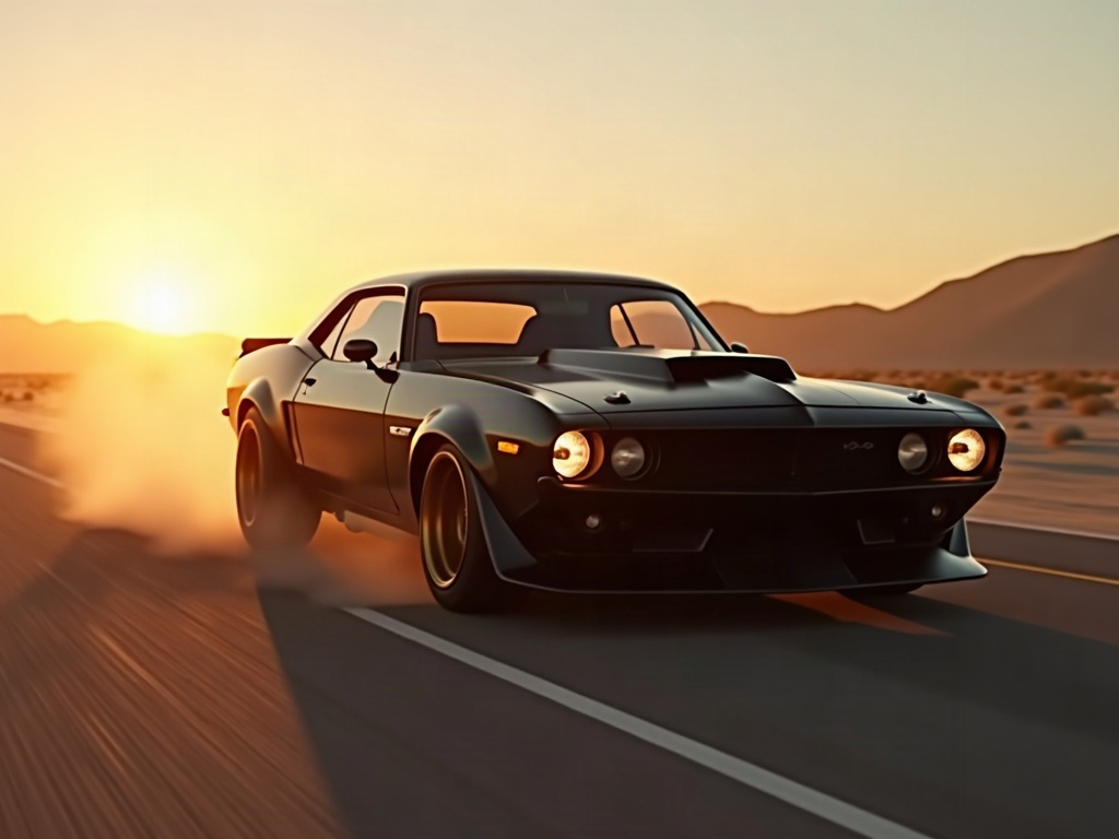 A photorealistic matte black wide-body American muscle car with deep b — AI car build by @jaspmp55