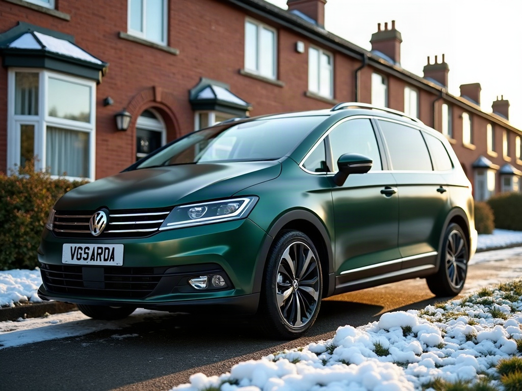 A photorealistic dark green seven-seater family MPV — AI car build by @vgsardas