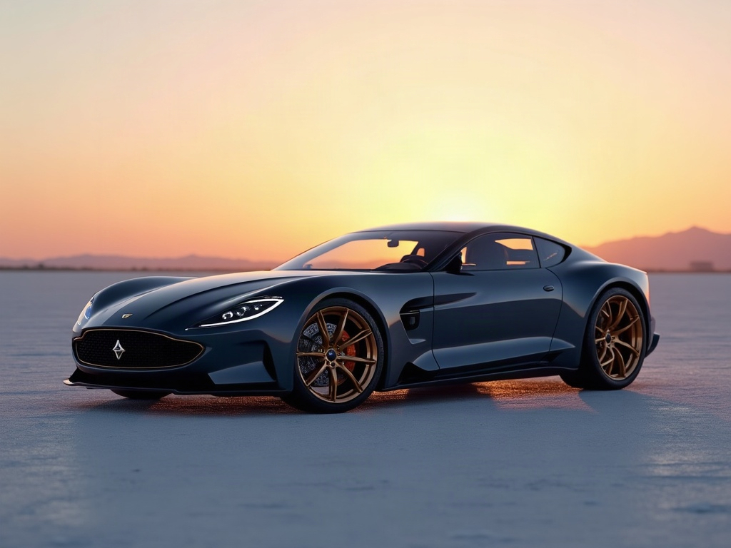 A photorealistic midnight blue long-hood grand tourer with bronze five — AI car build by @yempelu