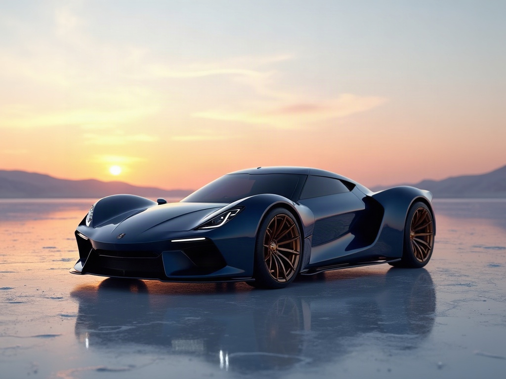 A photorealistic deep navy blue exotic mid-engine supercar with deep b — AI car build by @ravenmfm