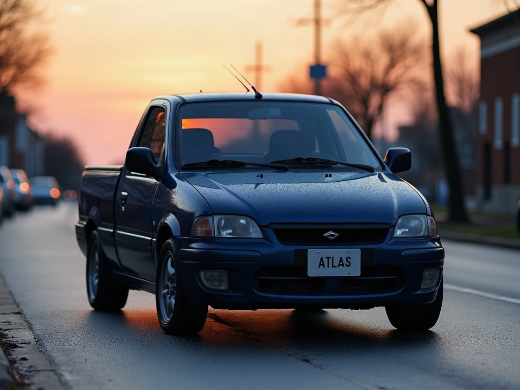 A photorealistic navy blue small pickup — AI car build by @davidmoore20