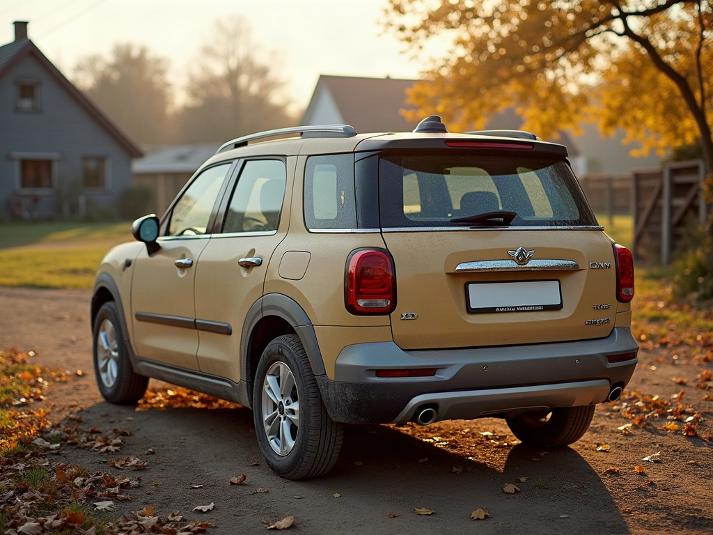 A photorealistic beige boxy compact SUV — AI car build by @arizasad97