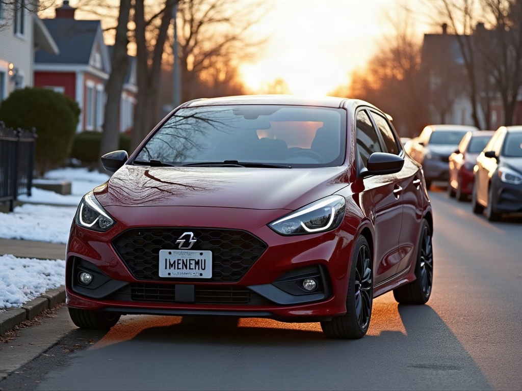 A photorealistic maroon five-door hatchback — AI car build by @worldtraveler82nd