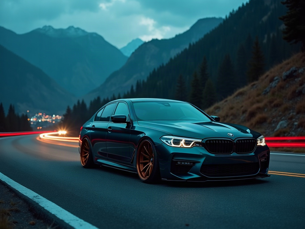 A photorealistic deep teal slammed executive sedan with deep bronze wh — AI car build by @apex_liam