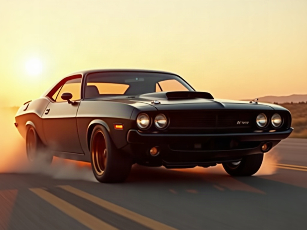 A photorealistic matte black wide-body American muscle car with deep b — AI car build by @abuxatom