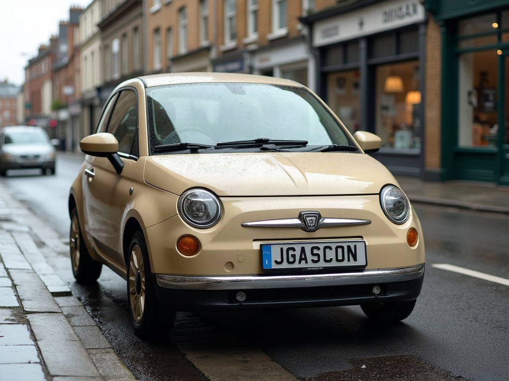 A photorealistic beige small city car — AI car build by @gcormang