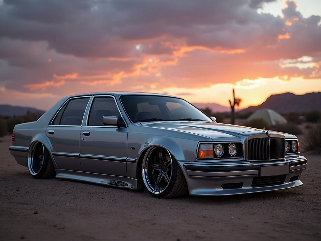 A photorealistic chrome silver slammed executive sedan with satin-blac — AI car build by @douglasgrunfeld