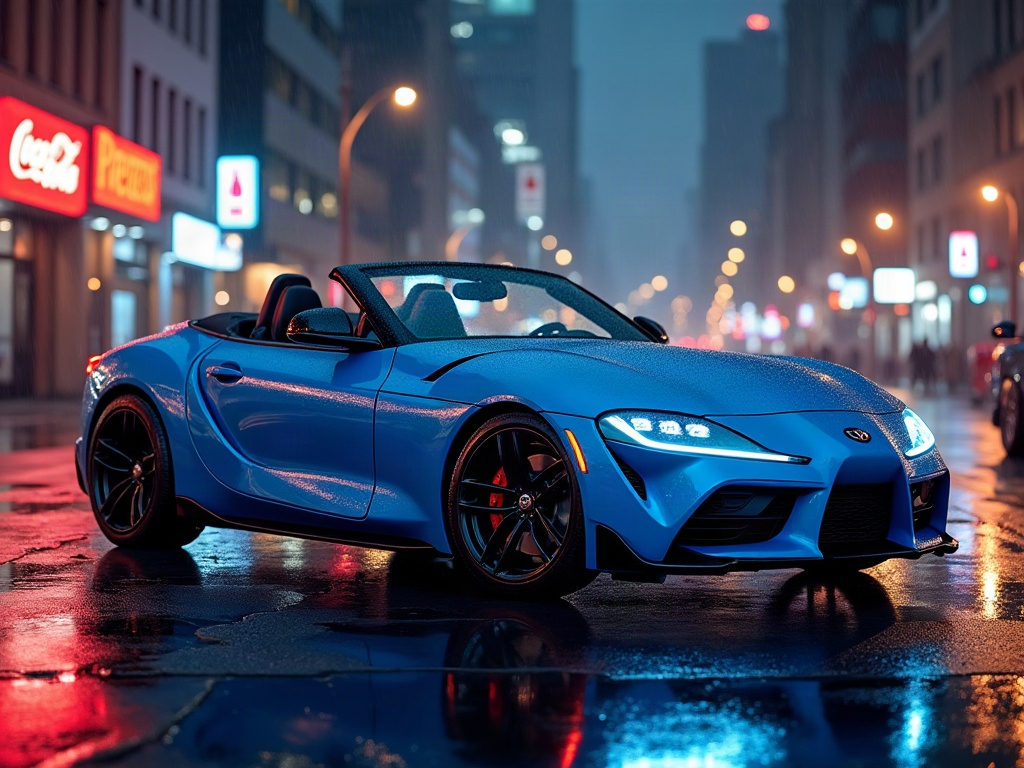 A photorealistic electric blue convertible roadster with satin-black m — AI car build by @douglasgrunfeld