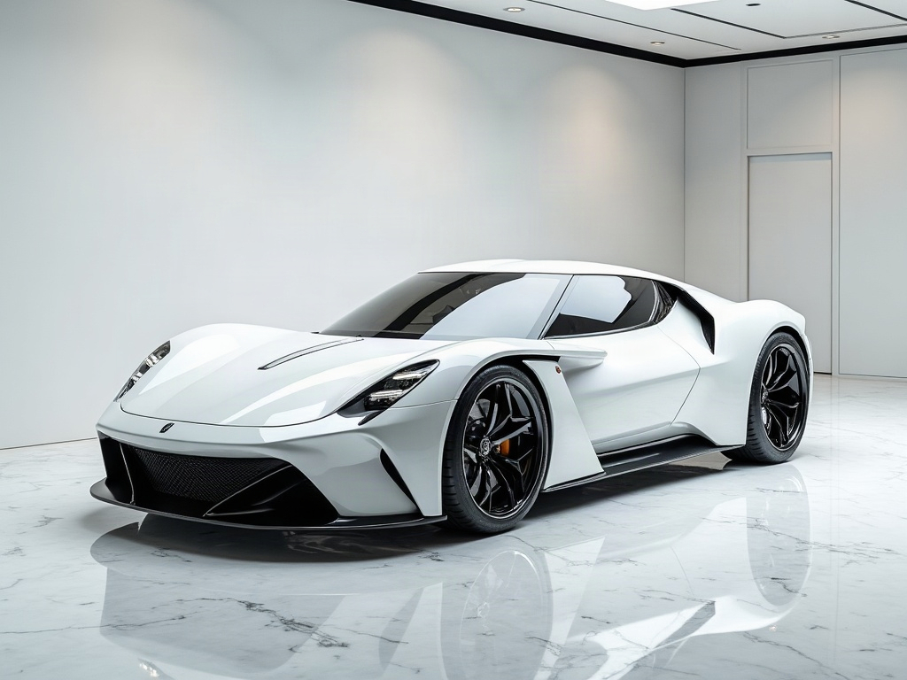 A photorealistic pearl-white luxury sports coupe with polished chrome — AI car build by @matthewsnogaro