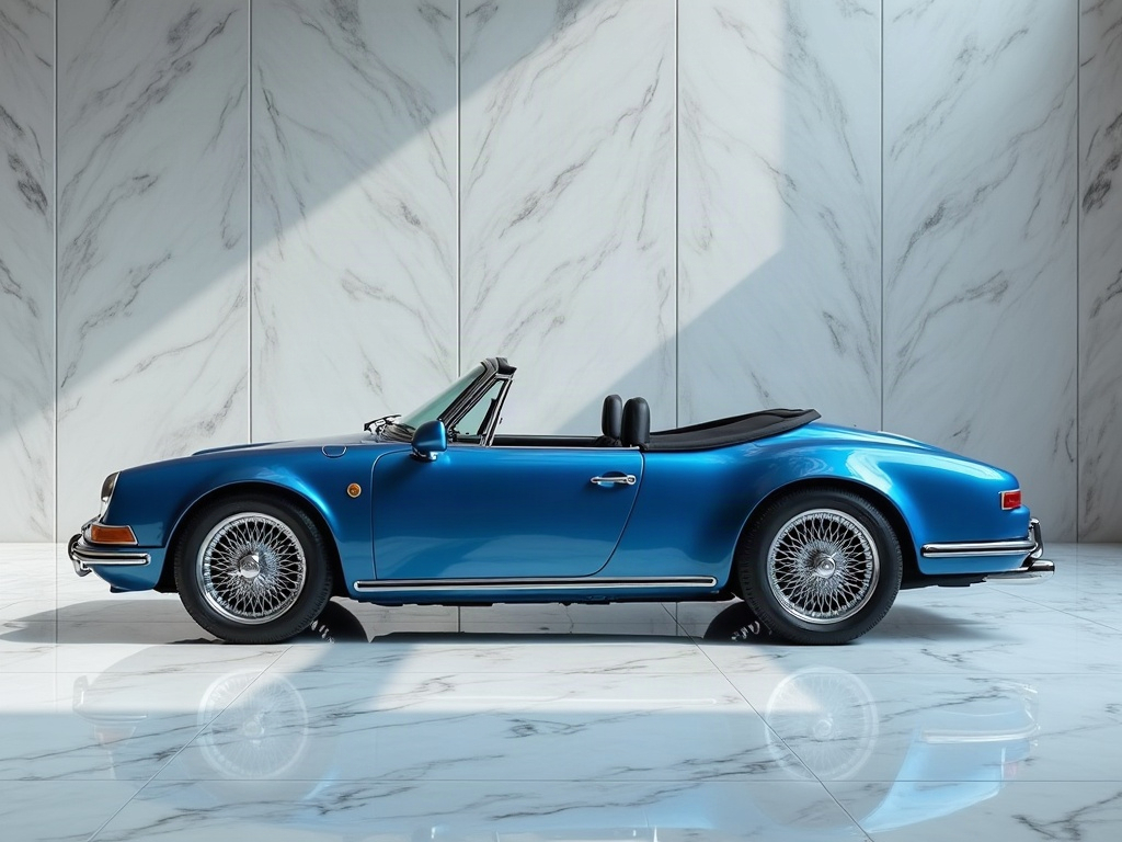 A photorealistic electric blue convertible roadster with silver cross- — AI car build by @adonis17martins