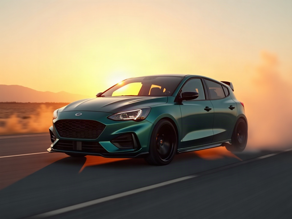 A photorealistic deep teal compact hot hatch with satin-black multi-sp — AI car build by @rev_marco