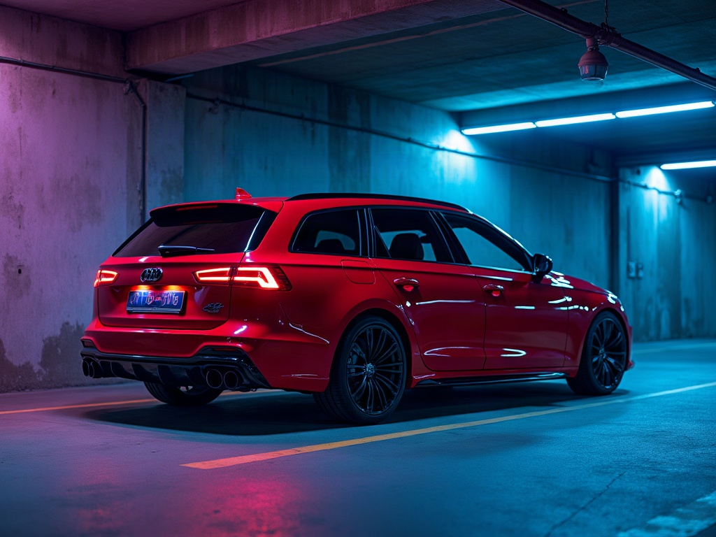 A photorealistic blood red shooting-brake wagon with satin-black multi — AI car build by @rev_marco