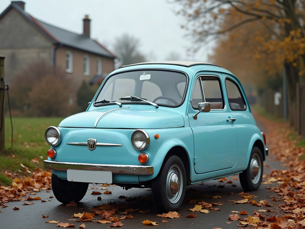 A photorealistic light blue city micro-car — AI car build by @frantoniotimpanaro