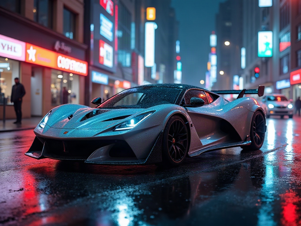 A photorealistic liquid-silver exotic supercar with an aggressive aero — AI car build by @joseroque