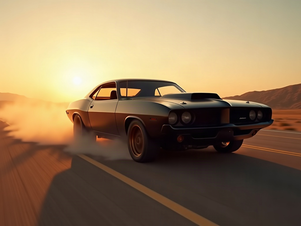 A photorealistic matte black wide-body American muscle car with deep b — AI car build by @ryanlewisco