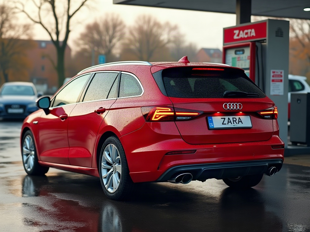 A photorealistic red mid-size family car — AI car build by @juliatristao