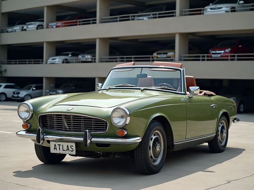 A photorealistic olive green small convertible — AI car build by @joseauquilla1990