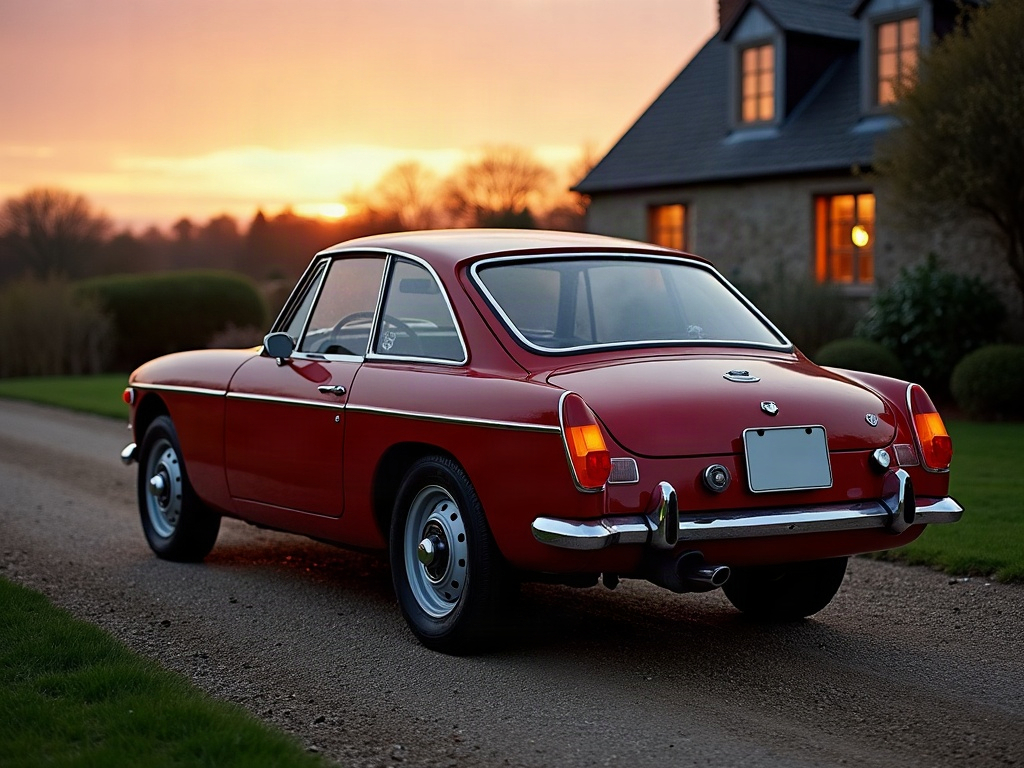 A photorealistic deep red modest two-door coupe — AI car build by @joseauquilla1990