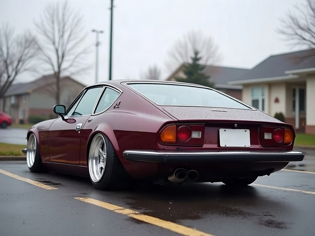 A photorealistic burgundy modest two-door coupe — AI car build by @carmy2008