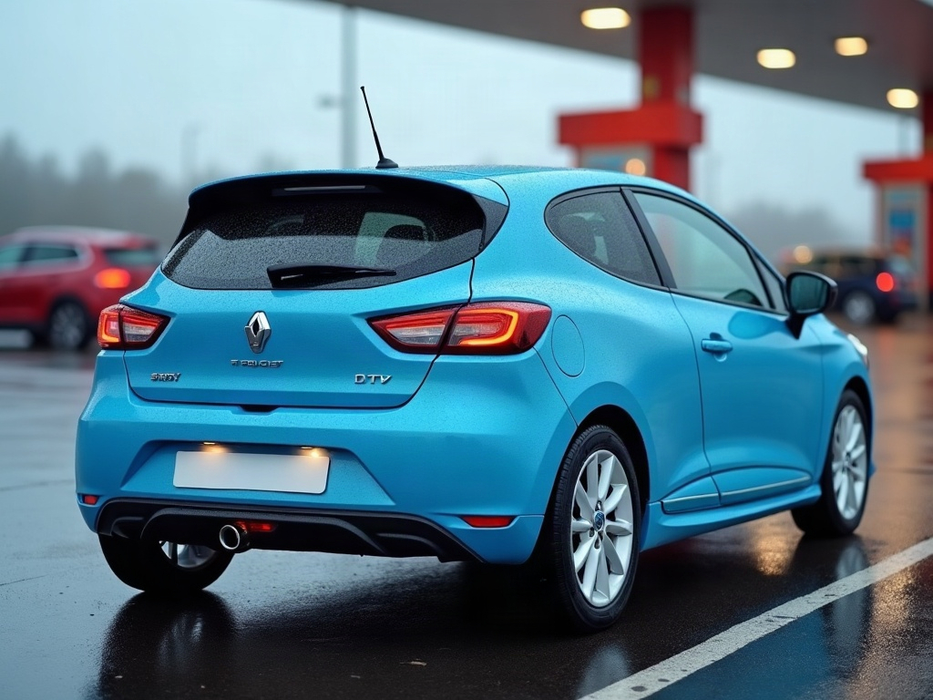 A photorealistic light blue sporty hatchback — AI car build by @silvajeffersonep