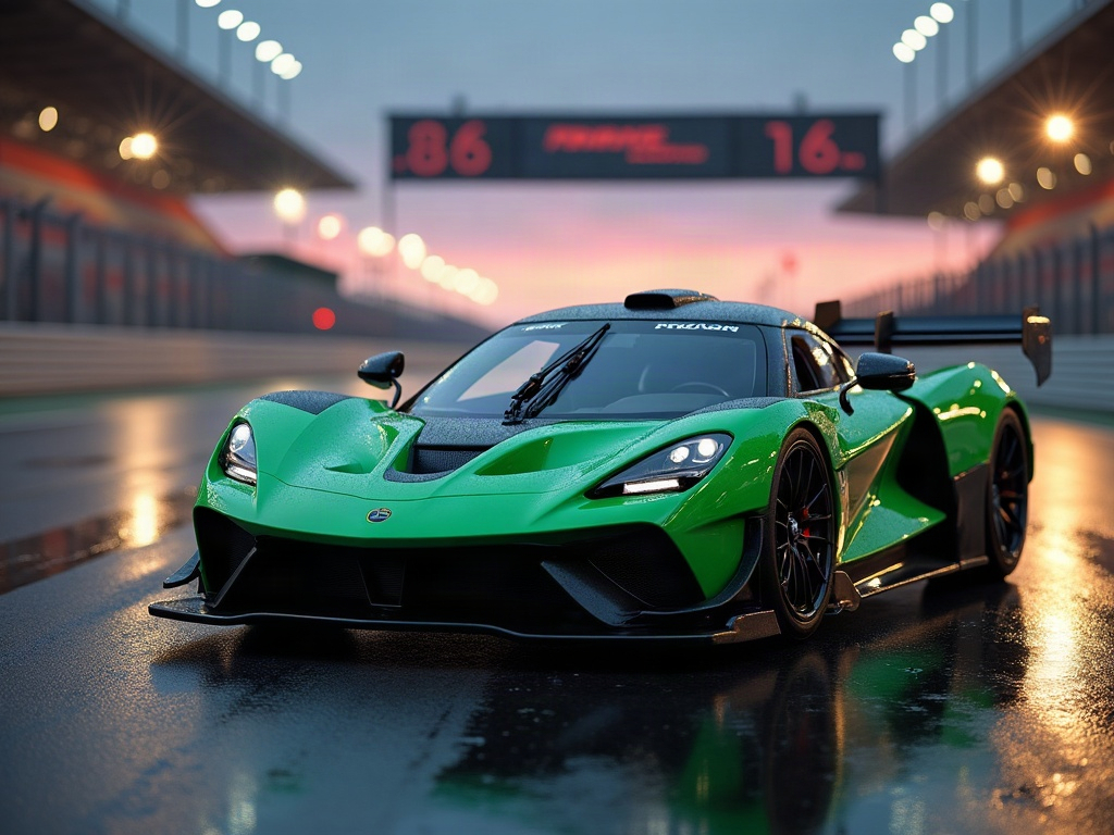 A photorealistic British racing green track-focused hypercar with poli — AI car build by @driftkai