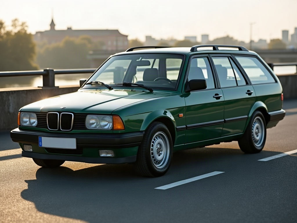 A photorealistic dark green estate station wagon — AI car build by @shyevin